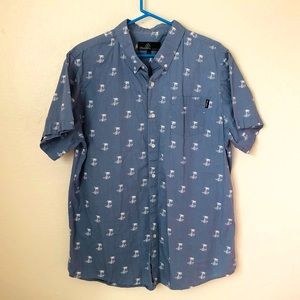 Molokai Surf Co. Palm Trees Print Button Down Hawaiian Shirt Boy's XL